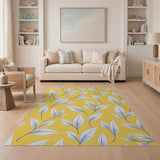 Sunny Yellow White Leaf Outline Area Rug