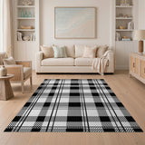 Bold Black White Plaid Geometric Rug