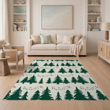 Whimsical Green Christmas Tree Doodle Area Rug