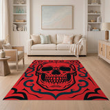 Bold Red Tribal Skull Area Rug