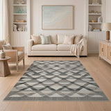 Grey Grey Geometric Triangle Area Rug