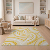 Vibrant Yellow Swirl Abstract Area Rug