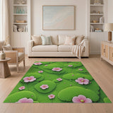 Lush Green Lily Pad Pink Bloom Area Rug