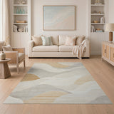 Abstract Wave Beige Neutral Beige and Neutral Area Rug