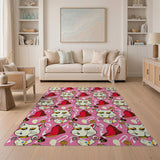 Playful Pink Maneki-Neko Lucky Cat Rug