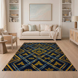 Navy Gold Geometric Lattice Area Rug
