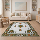 Ornate Olive Green Burnt Orange Persian Border Rug