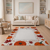 Autumn Greeting Pumpkins Maple Leaves Rug