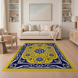 Yellow Persian Area Rug with Navy Blue Border