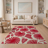 Bold Red Palm Frond Leaf Area Rug