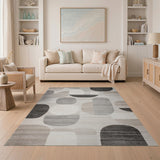 Modern Abstract Grey Oval Area Rug
