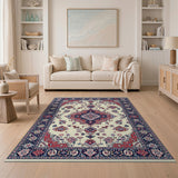 Traditional Persian Medallion Area Rug in Navy, Red Cream