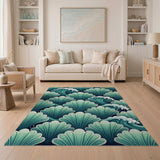 Teal Seashell Wave Coastal Area Rug