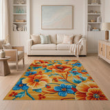 Vibrant Orange Peony Floral Area Rug