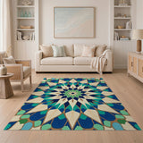 Teal Blue Geometric Starburst Area Rug
