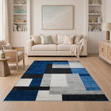 Modern Navy Blue Geometric Block Area Rug