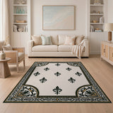 Elegant Fleur-de-Lis Beige Area Rug