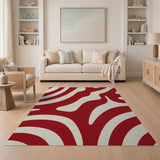 ODIKA Red Abstract Wavy Washable Area Rug - Low Pile, Non-Slip & Pet Friendly