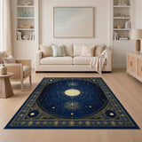 Celestial Navy Blue Mandala Rug with Gold Accents
