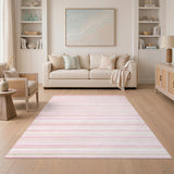 Pink Striped Washable Area Rug