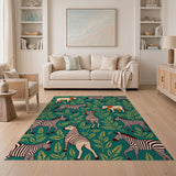 Whimsical Zebra Leaf Teal Area Rug
