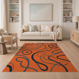 Vibrant Orange Heart Swirl Area Rug