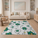 Whimsical Teal Cartoon Bird Star Rug