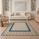 Beige Trellis Area Rug with Navy Border