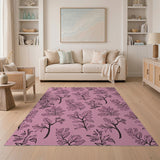 Pink Fern Leaf Daisy Print Area Rug