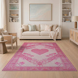 Blush Pink Heart Persian Area Rug