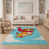 Cute Flying Puppy with Red Scarf Cartoon Rug