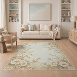 Beige and Neutral Vintage Blush Peony Floral Area Rug