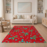 Vibrant Red Clover Leaf Pattern Area Rug