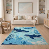 Playful Whale Ocean Kids Blue and Teal Area Rug