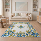 Elegant Blue Gold Persian Medallion Area Rug