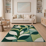 Geometric Green Leaf Abstract Area Rug