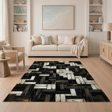 Black White Distressed Wood Plank Patchwork Rug