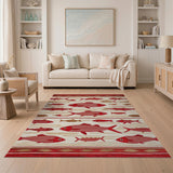 Red Swimming Fish Southwestern Area Rug