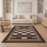 Brown Tan Geometric Checkered Area Rug
