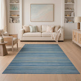 Blue Teal Striped Woven Area Rug