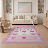Playful Pink Pixel Hearts Area Rug