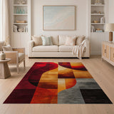 Abstract Geometric Red Orange Area Rug