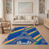 Rainbow Eiffel Tower Washable Area Rug