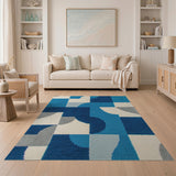 Abstract Blue Geometric Area Rug