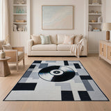 Vinyl Record Geometric Black White Area Rug