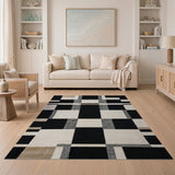 Bold Geometric Black White Tan Area Rug