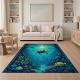 Majestic Sea Turtle Teal Underwater Area Rug