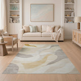 Abstract Wavy Beige Gold Area Rug