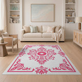 Pink Ornate Floral Medallion Area Rug