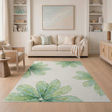 Watercolor Green Fan Leaf Area Rug